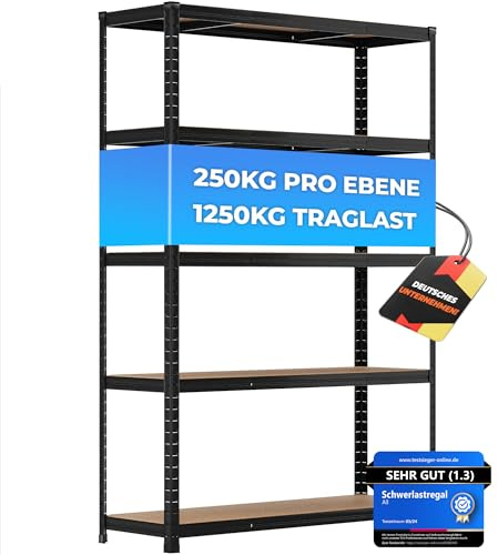 ALL Premium Schwerlastregal 180x120x40 cm Schwarz 1250kg Traglast, schwerlastregal 40 cm tief geeignet als Lastenregal, Regal 120 cm breit & Kellerregal 120 breit, vielseitige Lagerregale Keller