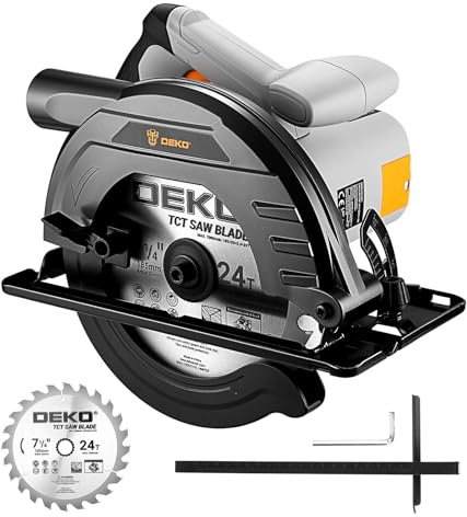 1200W Kreissäge: DEKOPRO Kreissäge mit Führung, Sägeblatt Ø185mm (24T), 4800 U/min, maximale Schnitttiefe 65mm (90°), 43mm (45°), 2M Kabel, inklusive Führung, ideal zum Schneiden von Holz