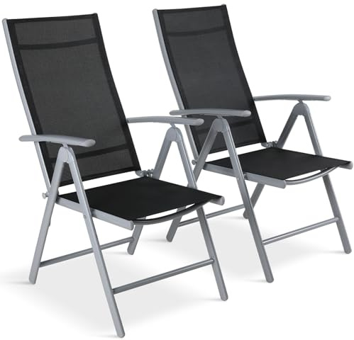 LIFERUN Gartenstuhl Hochlehner Klappbar, 2er Set, Aluminium, mit 7-Fach Verstellbar Rückenlehne, Bis 120 kg, Leicht Alu Gartenstühle Balkonstuhl Esszimmerstuhl Campingstühle fur Outdoor 2pcs