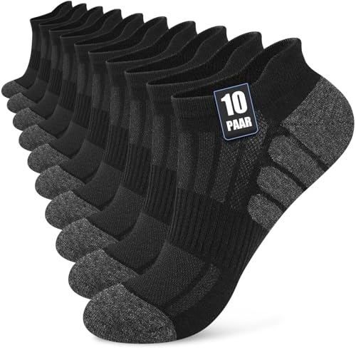 Stoeury 10/20 Paar Sneaker Socken Herren Damen, Atmungsaktive Sportsocken | 82% Baumwolle, Atmungsaktiv, Gepolstert, Feuchtigkeitsableitend, Fußgewölbestütze, Dauerhaft — FüR Alltag, Fitness