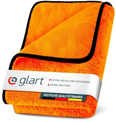 Glart 44WG Auto Trockentuch XXL 90x60 cm – Mikrofaser Poliertuch Orange – Großes Saug- und Reinigungstuch für Auto, Motorrad, Boot, Haushalt – weich, lackschonend, fusselfrei, waschmaschinenfest