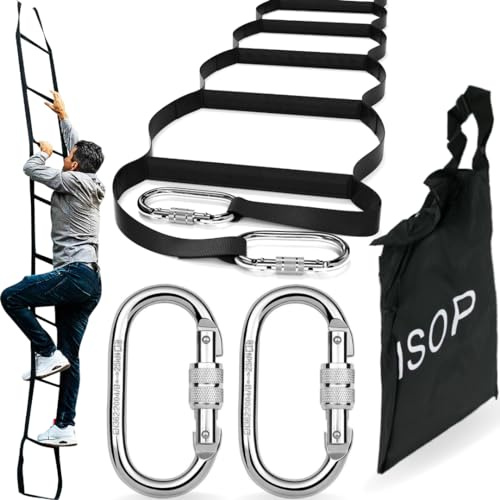 ISOP Dachleiter 4 m | Strickleiter für Kinder oder Erwachsene | Feuerleiter für 1-stöckige Häuser | Karabiner Inkl. Notleiter | Leicht Kompakt Tragbar | Rettungsleiter für Kinder und Erwachsene