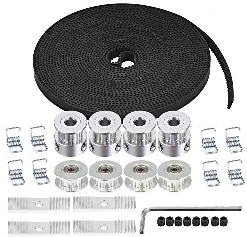 TUZUK 5M GT2 Zahnriemen 6 mm Breite + 4 Stück 20 Zähne 5 mm Bohrung Zahnscheibenrad + 4 Stück Leerlauf + 8 Stück Spannfeder Torsion + 4 Stück Zahnspangen-Montageblock mit Inbusschlüssel für 3D-Drucker