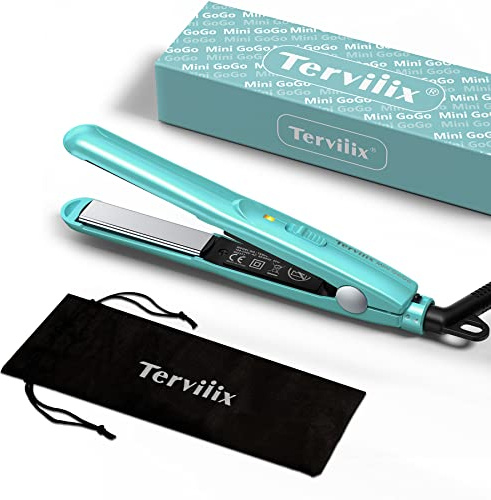 Terviiix Mini-Haarglätter, Keramik-Mini-Glätteisen für kurzes Haar/Locken, Pony, leicht und tragbar, kleine Glätteisen, weltweite Spannung für Reisen, Aufbewahrungstasche, blau