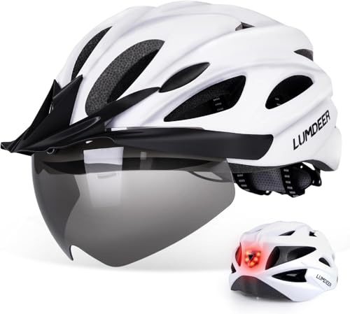 LUMDEER Fahrradhelm Erwachsene mit Licht, Radhelm mit Abnehmbarer Magnetische Schutzbrille Visier UV400, City Helm Urban für Herren und Damen, Bike Helmet mit 18 Belüftungskanäle