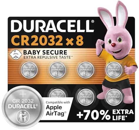 Duracell CR2032 Knopfzellen, CR 2032 Lithium Knopfzelle 3 V (8 Stück), ideal für z.B. Autoschlüssel, Waagen, Fitnesstracker, medizinische Geräte