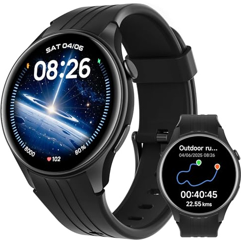 Parsonver Smartwatch Herren Damen mit GPS, Fitnessuhr mit Bluetooth Telefonfunktion, 100+ Sportmodi, Herzfrequenz, Schlaf, SpO2, IP68 Wasserdicht, Smart Watch für Android und iPhone (Schwarz, 43 mm)