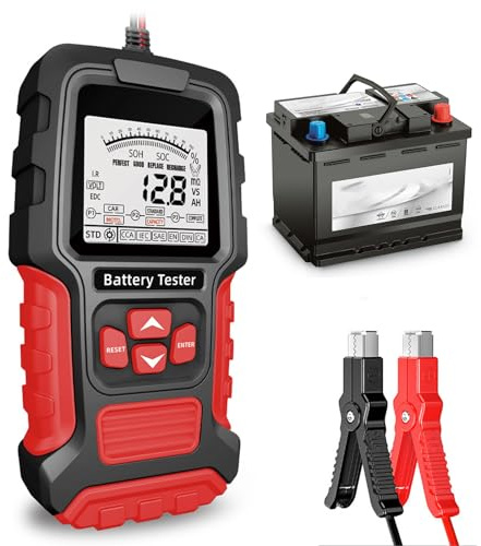 Autobatterie Tester, 12V/24V Batterietester KFZ, Autobatterietester, Batterietester Auto 200-2000 CCA, Kfz-Lichtmaschinentester, Digitaler Analysator mit LCD Display für Auto, LKW, SUV, Boot, ATV