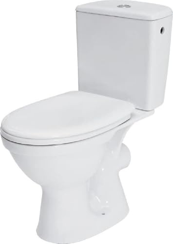 CERSANIT Stand WC mit Spülkasten Komplett | Toiletten mit Toilettensitz Polypropylen ohne Absenkautomatik | Kloschüssel mit Waagerecht Ablauf - 37 cm Breite | aus Keramik | Farbe: Weiß