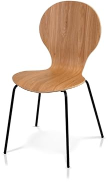 KHG Stapelstuhl Esszimmerstuhl Stuhl aus Schichtholz mit Eiche-Dekor - Sitzhöhe 45 cm, Stuhlbeine aus Metall - stapelbar für Esszimmer Gastronomie Büro