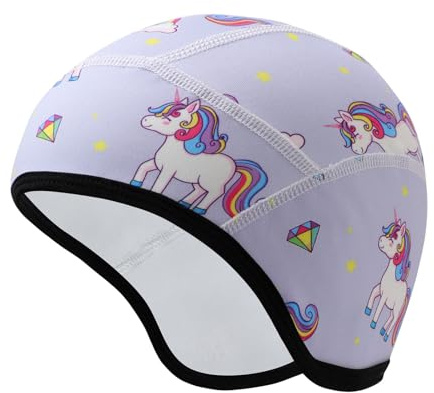 Risipu Kinder Helmmütze Warme Wintermütze Futter für Fahrradhelm Ski Skull Cap mit Ohrenschutz Elastische Mütze für Jungen Mädchen (DE/NL/SE/PL, Alphanumerisch, Einheitsgröße, Blau - Einhorn)