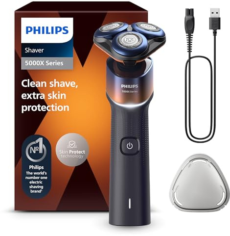 Philips Shaver Series 5000X, elektrischer Rasierer für Herren, Nass- und Trockenrasur, Skin Protect Technologie, flexibler 360-Grad-Scherkopf, Aufladen in 1 Std./5 Min Schnellladung (Modell X5012/00)