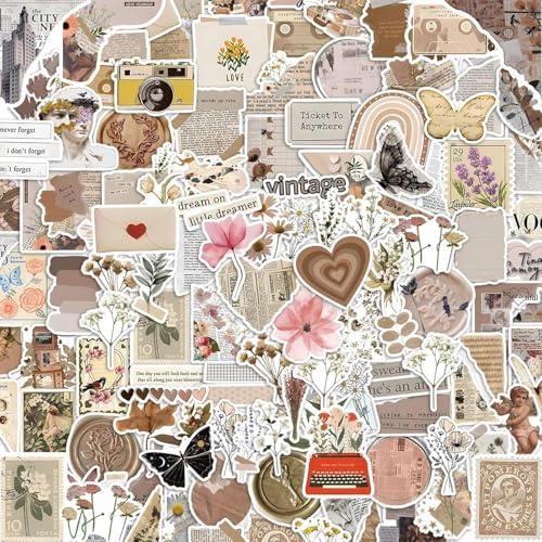 170 Stück Vintage Aufkleber, Wasserdichte Scrapbooking Sticker Set für Tagebuch, Botanische Deko mit Schmetterlingen & Pflanzen, Journaling Sticker für Erwachsene & Jugendliche
