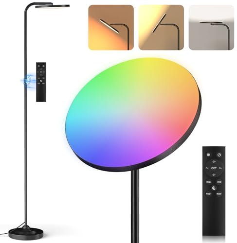 SIBRILLE LED Stehlampe Wohnzimmer RGB, 36W Superhelle Moderne Stehlampe Dimmbar mit Fernbedienung, 3000K-6000K Deckenfluter LED Leselampe Standleuchte Stehleuchte für Wohnzimmer Schlafzimmer Büro
