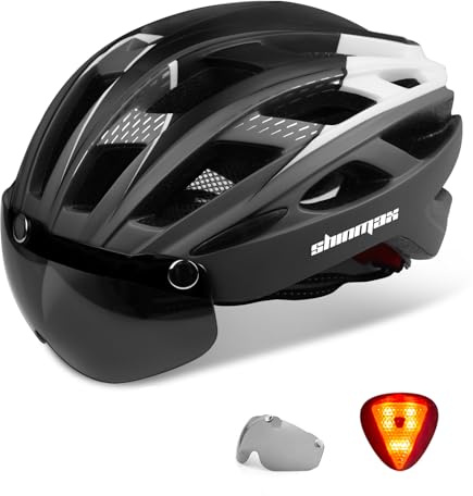 Shinmax Fahrradhelm Herren Damen Fahrradhelm mit Visier Magnetische Abnehmbarer Schutzbrille Fahrradhelme mit Licht Erwachsene Rennrad Einstellbarer Atmungsaktiv Sicherheitsschutz MTB Helm