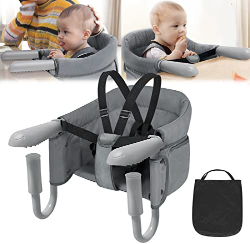 LZQ Tischsitz Baby 6-36 Monate Sitzerhöhung Babystuhl Faltbarer Boostersitz Babysitz für 2-8cm Dicke Tische Kinder Essen Stuhl Sitzhilfe mit Rutschfest Klemmen und Sitztasche(Grau)