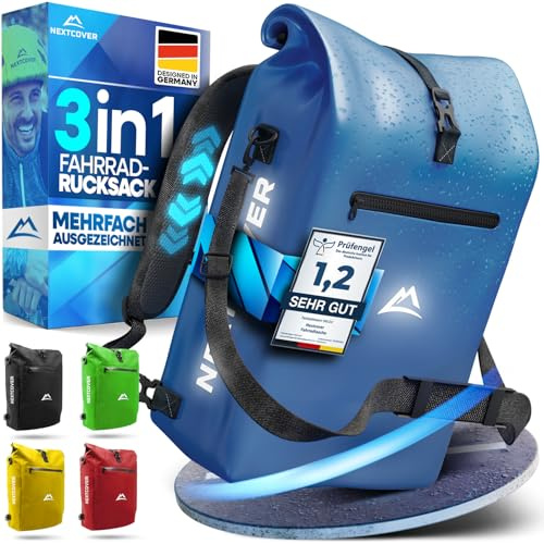 Nextcover® NEU 3in1 Fahrradtasche für Gepäckträger [Aquashield] - Gepäckträgertasche, Rucksack und Umhängetasche [25 Liter] I Fahrrad Tasche wasserdicht