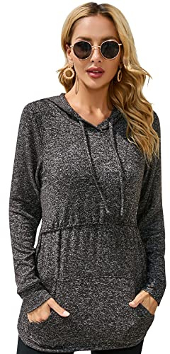Sosolism Still Kapuzenpullover mit Kängurutasche für Damen S-XXL | Langarm-Pullover mit gemütlichen Taschen und verstecktem Hochziehzugang zum Stillen aus bequemem Stretch-Material