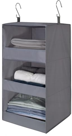 GRANNY SAYS hänge Organizer mit 3 Fächern, 1 Stück Hängeaufbewahrung Schrank, Kleiderschrank Organizer Hängend, Grau Hängeregal, Hängeorganizer Schrank, Faltbare hänge Regal Stoff