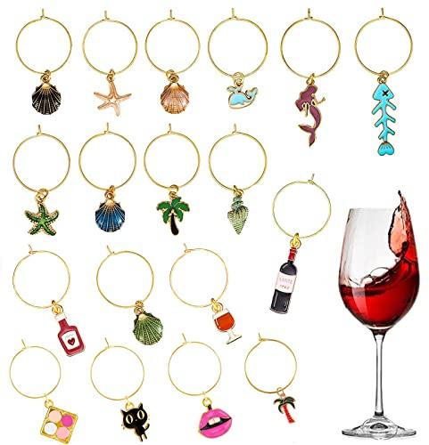 VICDUEKG 18 Stück Weinglas Charms Ringe, Glasmarkierung mit Glasmarkierer, Wiederverwendbare Weinglasmarkierer für Party und Wein