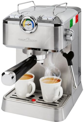 ProfiCook Espressomaschine | Espressoautomat inkl. Siebträger | italienische Profi-Espressopumpe 20 bar | für Kaffeepulver und Nespresso kompatible Kapseln | Kaffeemaschine Siebträger | PC ES 1267