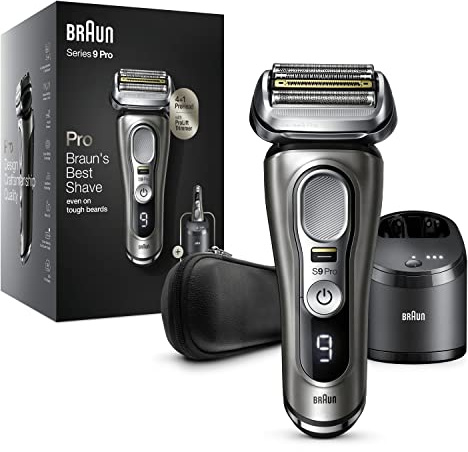 Braun Series 9 Pro Premium Rasierer Herren, Testsieger Stiftung Warentest, 4+1 Scherkopf, Elektrorasierer & Trimmer, Reinigungsstation, 60 Min Laufzeit, 9465cc, noble metal