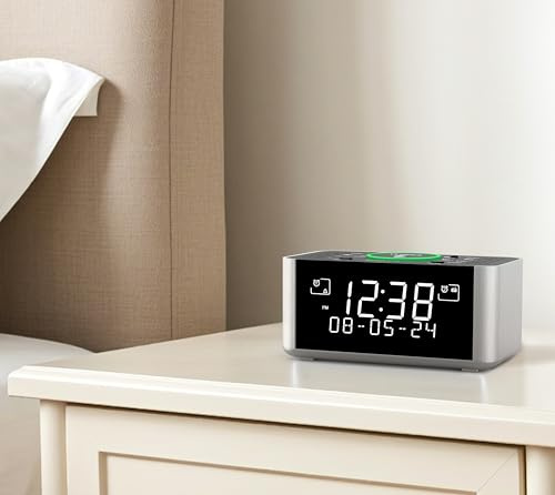 iTOMA Wireless Charging Wecker mit DAB, DAB+/FM Radio, 40 Preset Stationen, Dual Alarms, Snooze, Dimmbare LCD Anzeige, Bluetooth, USB Ladestation und Kopfhörerbuchse, Nachtwecker Radio 206D