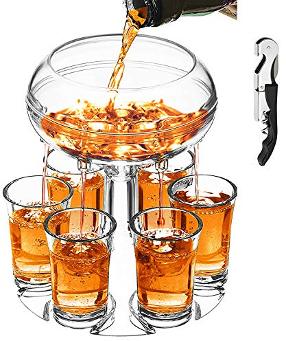 Verstellbarer Schnapsglasspender und Halter aus lebensmittelechtem Plexiglas, Schnapsspender mit 6 Trinkgläsern für Arten von Partys (klar)