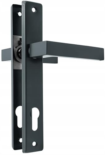 QRS - Drückergarnitur Gartentor - Türdrücker für Außeneinsatz - mit schmalem Langschild, aus Metall & Aluminium, Pulverbeschichtet - Langschildgarnitur, Drückerpaar, 90mm, Graphit