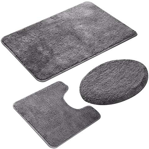 jianyana 3-teiliges Badteppich-Set Rutschfeste Mikrofaser Shaggy Soft Bath Duschmatten Contour Badteppich Toilettensitzbezug Combo