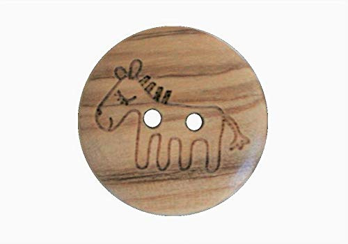 süße Holz Knöpfe 2 Loch Holzknöpfe mit Pferd Motiv aus echtem Oliven Holz und teilweise sichtbarer Maserung (10 Stück) (15mm)