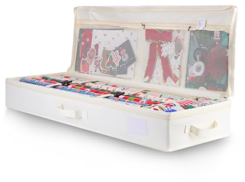 Cong.Lai Geschenkpapier Aufbewahrung: Aufbewahrungstasche für Geschenkpapier - Wasserdichtes 600D Oxford Gewebe - Geschenkpapierrollen Organizer mit Fächern 90x30x12cm Beige