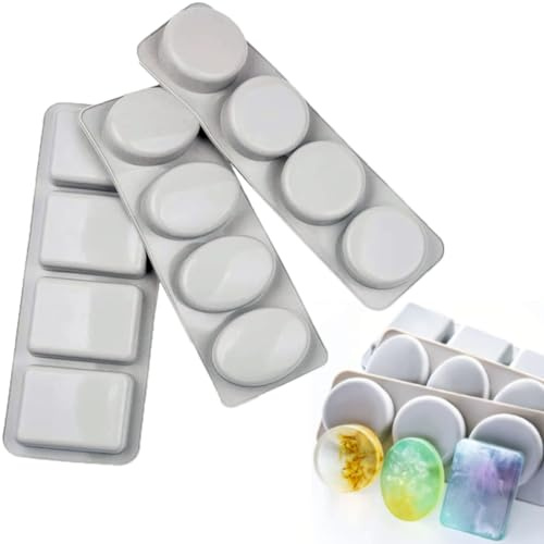 LdawyDE Silikonform, 3 Stück 4 Cavities Seifenform Silikonform Seife Seifenformen Rechteckig/Oval/Rund für Seife, Schokolade, Biscuit, Eiswürfel, DIY Hausgemachte Handwerk, Leicht zu Entformen