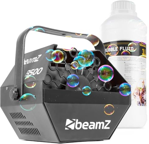 BeamZ B500 - Automatische Seifenblasenmaschine Hochzeit Seifenblasen Maschine mit 1 Liter Flüssigkeit, 9000 Bubbles/min, 25 Watt, Bubble Machine, Effektmaschine - Schwarz