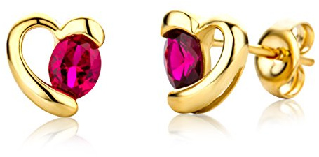 Miore Ohrringe Damen Herz Gelbgold 9 Karat / 375 Gold Ohrstecker Rubin