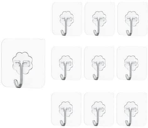 Maykafay Klebehaken Extra Stark, Haken Selbstklebend, 10 Stück Klebehaken Transparent Ohne Bohren (max 10 kg) Wandhaken Selbstklebend für Küche Bad Wand & Decke Aufhänger
