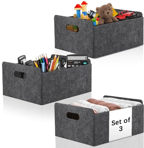 Starvortex 3Stk Filzkorb Aufbewahrung, Langlebig Faltboxen mit Tragegriff, Filzbox, Aufbewahrungskorb Grau, 30 x 25 x 15cm Aufbewahrungsbox Filz Organizer, Körbe für Regal, Kleiderschrank, Büro