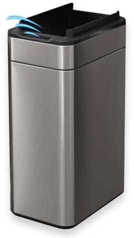 FLINQ 60L Sensor Mülleimer aus Edelstahl – Automatischer Küchenmülleimer mit Bewegungssensor – Großer Abfalleimer für Küche – Soft-Close Deckel – Carbon Grau