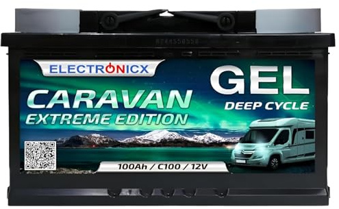 Electronicx CARAVAN EXTREME EDITION 100Ah / C100 / 12V GEL Versorgungsbatterie – 100 Ah – 12 Volt Batterie Wohnmobil, Van, Boot, Marine, Photovoltaik – wartungsfrei& robust- 278×175×190 mm