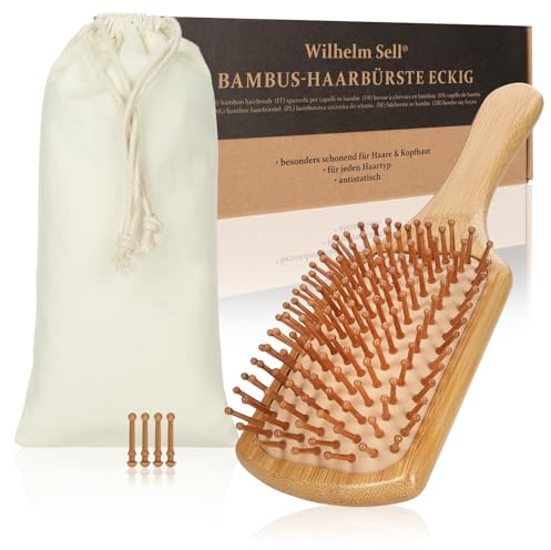 Wilhelm Sell® Bambus Haarbürste mit Naturborsten - Nachhaltige Paddlebürste für Damen, Herren - Kopfhautmassage Bürste für gesundes, glänzendes Haar (Braun)