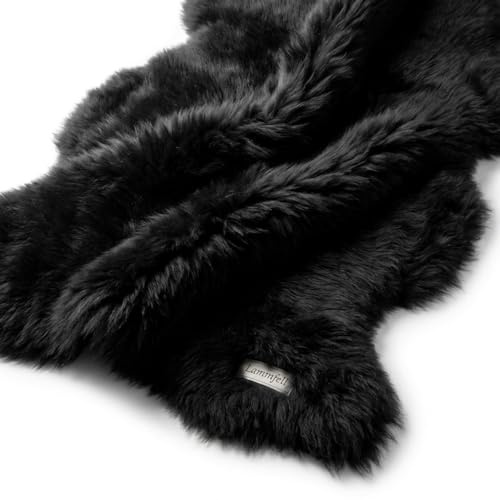 LANAMED Lammfell schwarz 95cm Premium Geschenk-Qualität. Besonders zart und hautverträglich. Echtes Fell vom Lamm, Schaffell