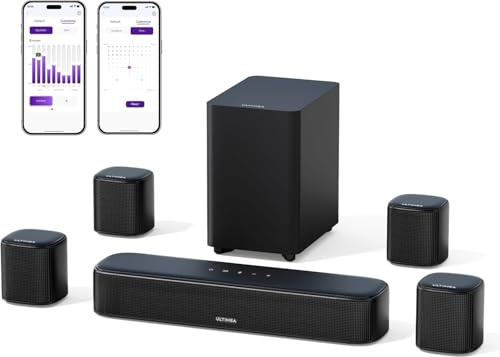 ULTIMEA 7.1ch Soundbar für TV Geräte, Heimkino Surround Sound System, 4 Surround Lautsprechern, 4" Subwoofer, App Steuerung, einstellbarem EQ, Bluetooth® 5.3, Aura A40