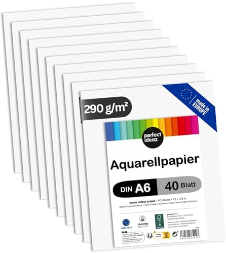 perfect ideaz - Aquarellpapier, 290 g/m² - verschiedene Formate - Watercolor Paper säurefrei, Aquarell-Karton FSC® zertifiziert (W - DIN-A6)