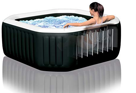 INTEX PureSpa Jet + Bubble Deluxe Whirlpool 6 Pers. Ø211x71cm (28462) | 140 Luftdüsen + 6 Massagedüsen, Salzwasser- & Enthärtungssystem, App-Steuerung, inkl. Kopfstützen & Ersatzfilter