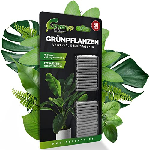 Greenyp 100x Universal Grünpflanzen Düngestäbchen für alle Grünpflanzen, Zimmerpflanzen und Balkonpflanzen I Universaldünger NPK Dünger Langzeitdünger mit Extra Eisen und 3 Monate Düngekraft