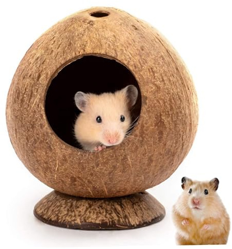 Hamsterhaus 5.3x4, 7in Kokosnussförmiger Hamster-Hune mit Stabiler Basis und 2, 2-Zoll-Loch Natural atmungsaktiv