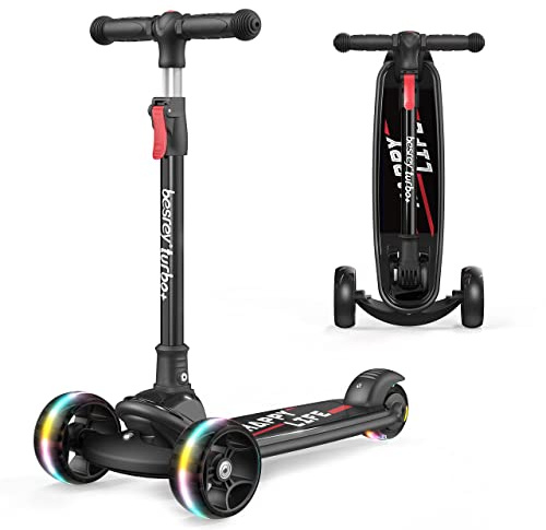 besrey Scooter Kinder Roller, der sichere Dreiradscooter mit PU LED Leuchtenden Räder, Faltbarer Höhenverstellbarer , Leicht Belastbarkeit bis 50 kg, ab Kleinkind Junge Mädchen