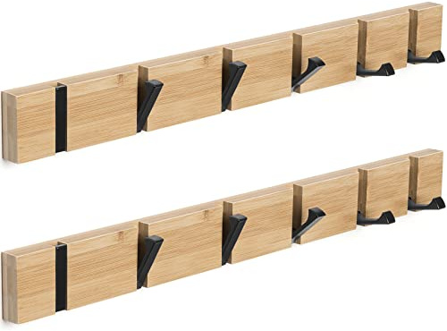 ANVODE Garderobenhaken Holz 2 Stück, Garderobenleiste mit 6 Haken | Kleiderhaken aus Holz, 43 cm – faltbare Haken, belastbar bis 21 kg, ideal für Jacken, Mäntel, Hüte & Schals