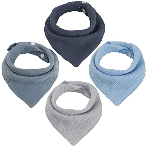 WD&CD 4 Stück Baby Dreieckstuch Lätzchen, Doppellagig Weiche & Absorbierende Musselin Halstüch Sabberlätzche mit 2 Verstellbares Druckknopf