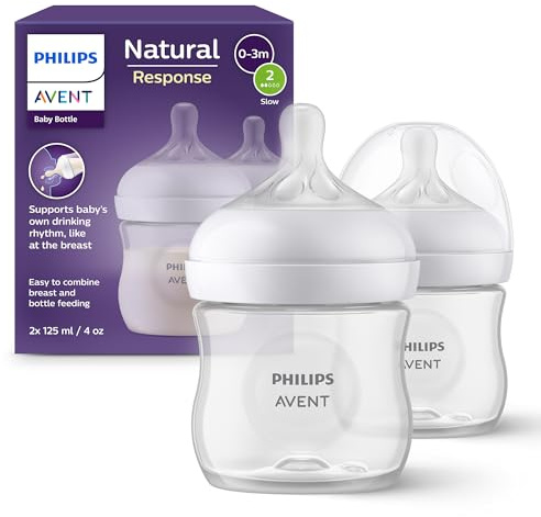 Philips AVENT Babyflaschen Natural Response – 2x Babyflaschen, 125 ml, für Neugeborene ab 0 Monaten, BPA-frei (Modell SCY900/02)